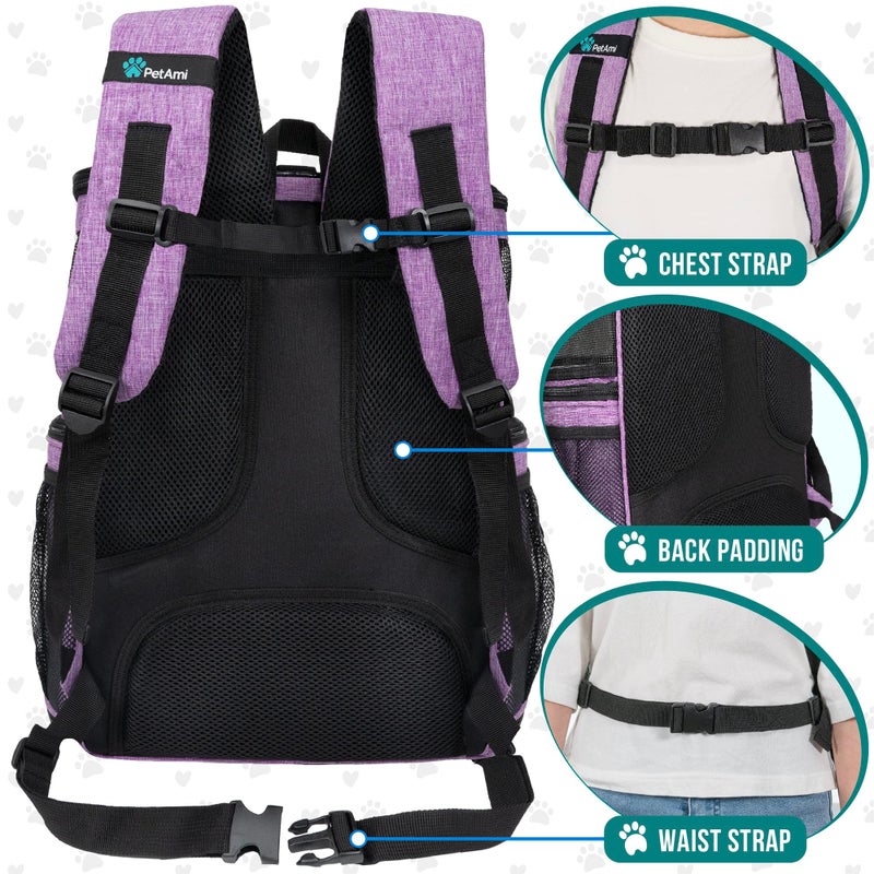 PetAmi Dog Backpack Carrier, Airline Approved Cat Backpacks for Carrying Small Large Cats, Pet Carrier Back Pack, Ventilated Soft Sided for Travel, Hiking, Camping, Max 18 lbs, Purple - Image 4
